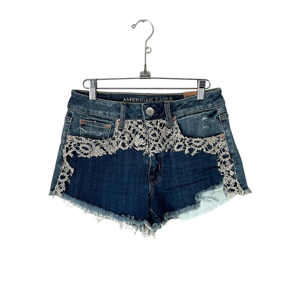 American Eagle Denim Lace Hi-Rise Shorts: Modern